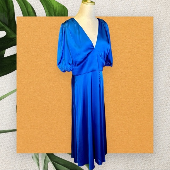 NWT Alexia Admor ‘Nola’ Puff Sleeve Fit & Flare Dress in “Lapis” Blue Size 10 - Picture 15 of 16